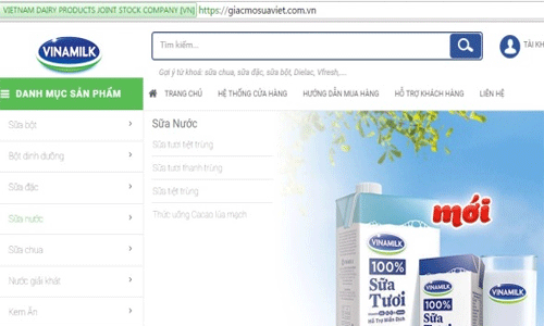 Vinamilk bán sữa online web Giấc mơ sữa việt