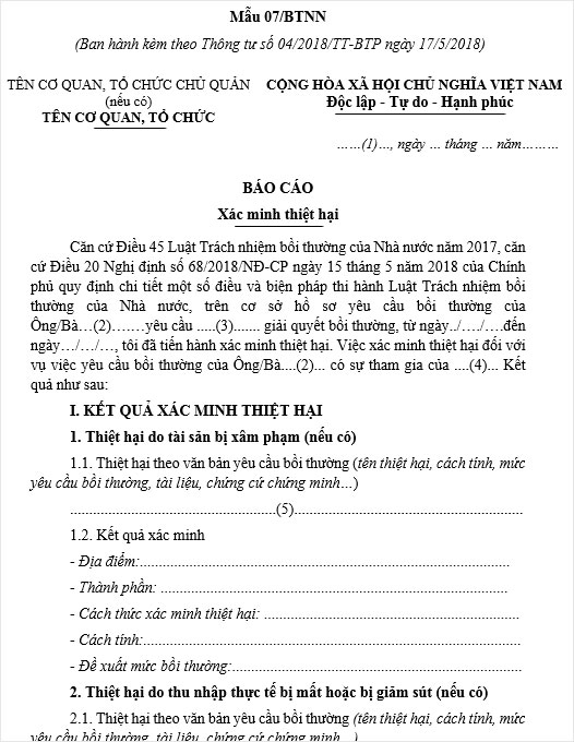 Mẫu Báo Cáo Xác Minh Thiệt Hại Mẫu 07/Btnn | Tải Miễn Phí