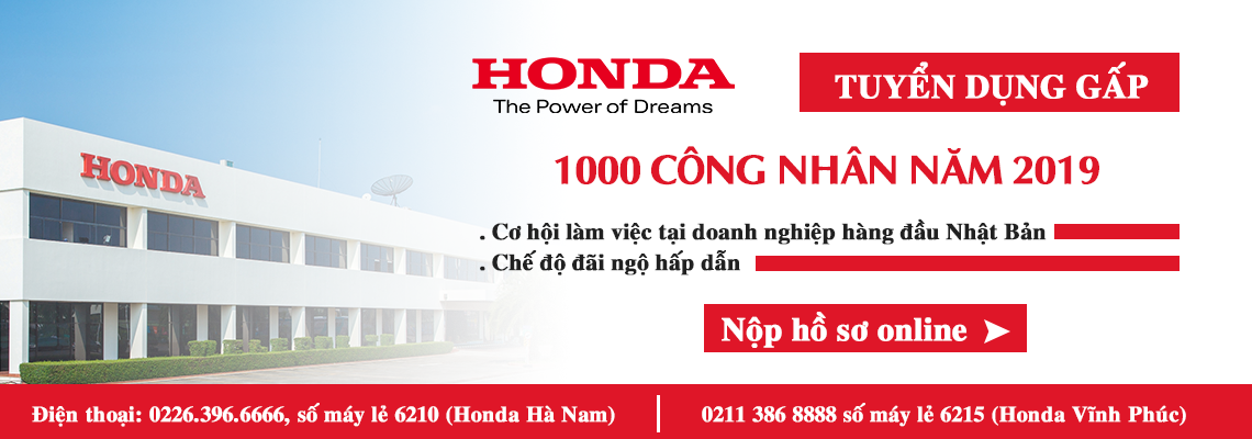 Honda tuyển dụng 50 nhân viên NỮ làm việc tại Hà Nam